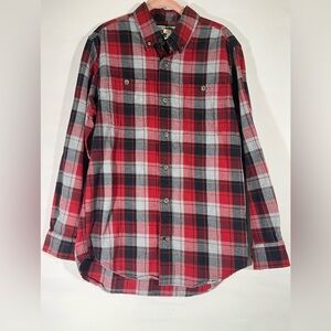 Duluth Trading Co‎ TRIM FIT Flannel Shirt Button Up Unisex Plaid M Red/Gray A-29
